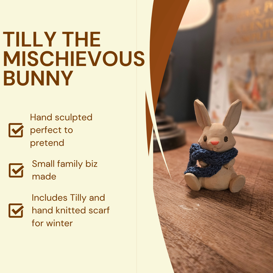 Tilly the Mischievous Bunny | Wooden Collectible Rabbit | Whimsical Handmade Toy