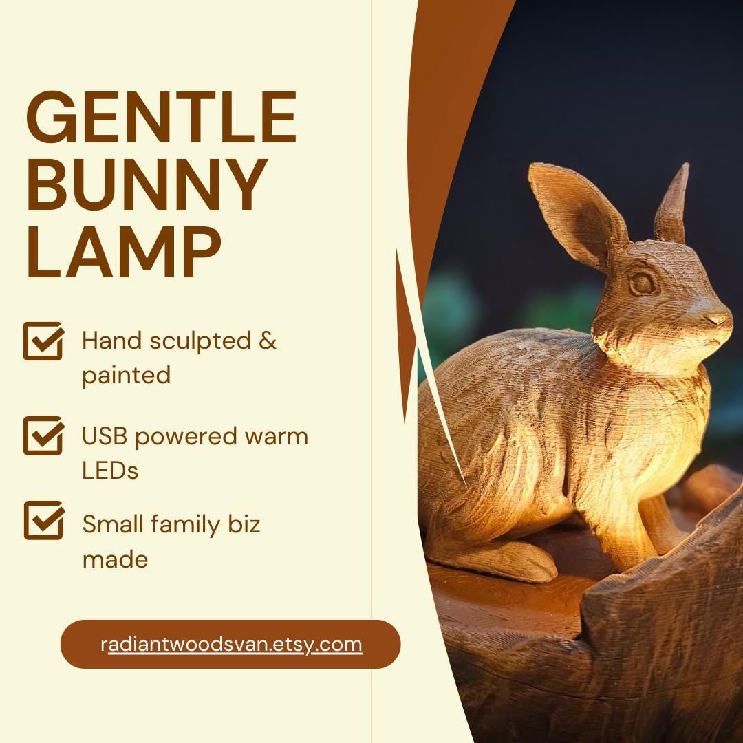 Woodland Glow Bunny Lamp | Woodland Rabbit Light | Handcrafted 3D Printed Art Decor | Cozy Nature-Inspired Home Accent
