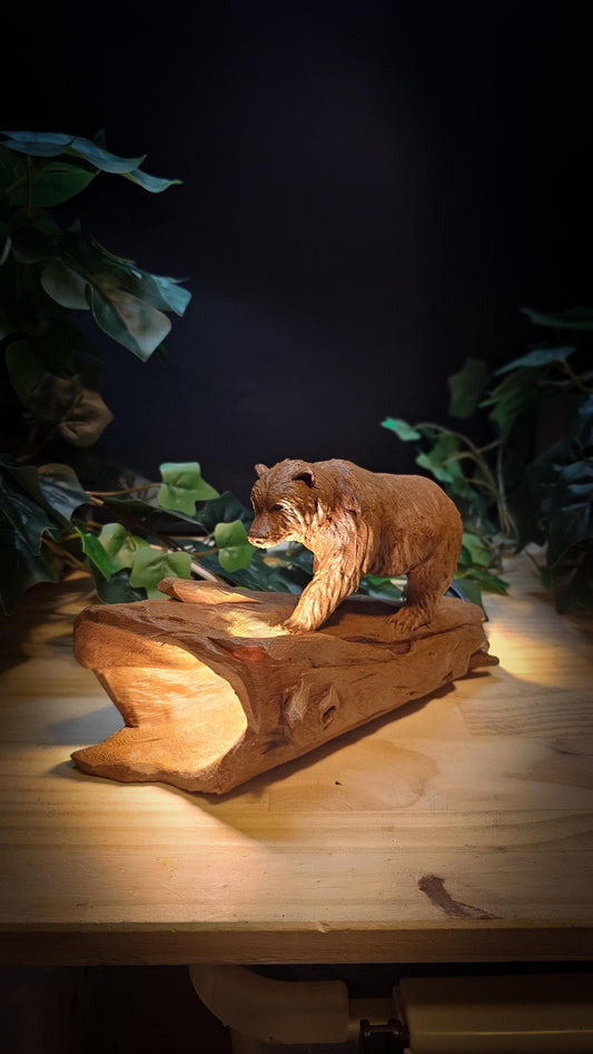 Woodland Bear Night Light | Handcrafted USB Powered Animal Lamp | 3D Printed & Hand-Painted Nature Decor | Rustic Bear Home Lighting