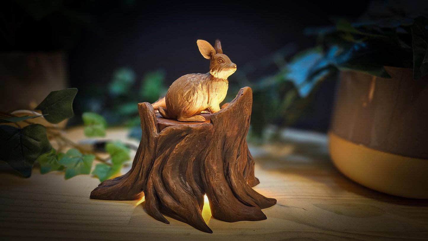Woodland Glow Bunny Lamp | Woodland Rabbit Light | Handcrafted 3D Printed Art Decor | Cozy Nature-Inspired Home Accent