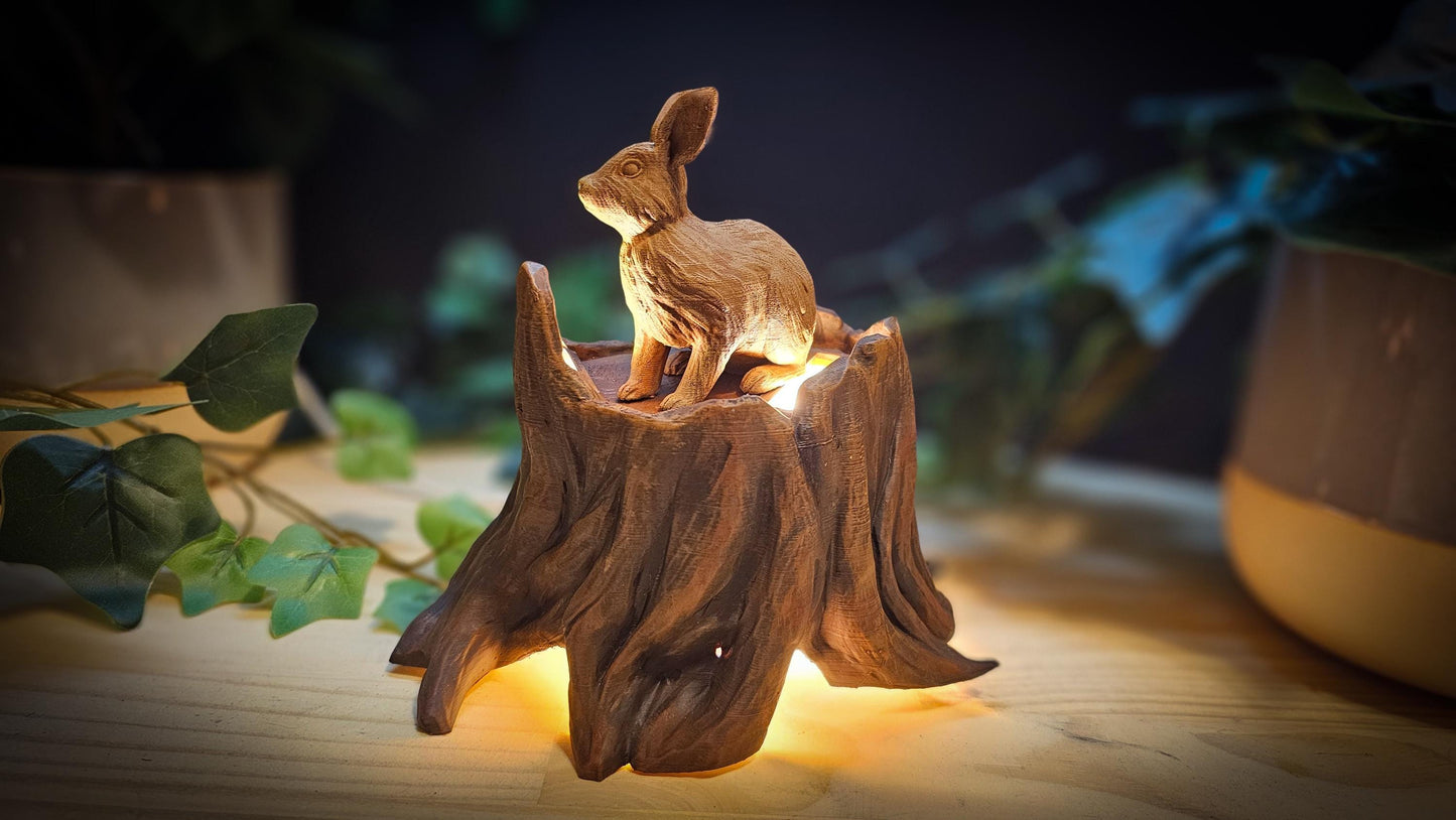 Woodland Glow Bunny Lamp | Woodland Rabbit Light | Handcrafted 3D Printed Art Decor | Cozy Nature-Inspired Home Accent