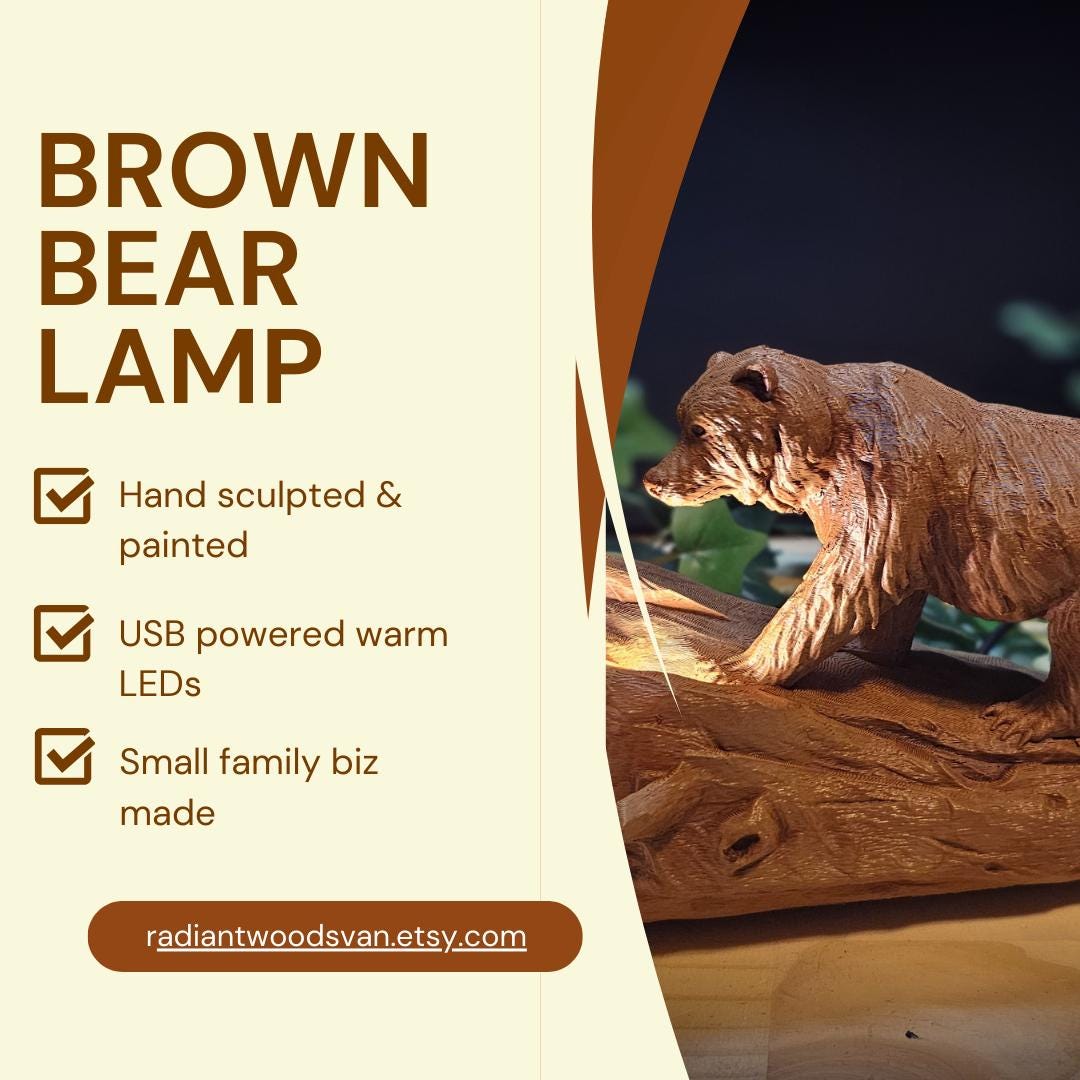 Woodland Bear Night Light | Handcrafted USB Powered Animal Lamp | 3D Printed & Hand-Painted Nature Decor | Rustic Bear Home Lighting