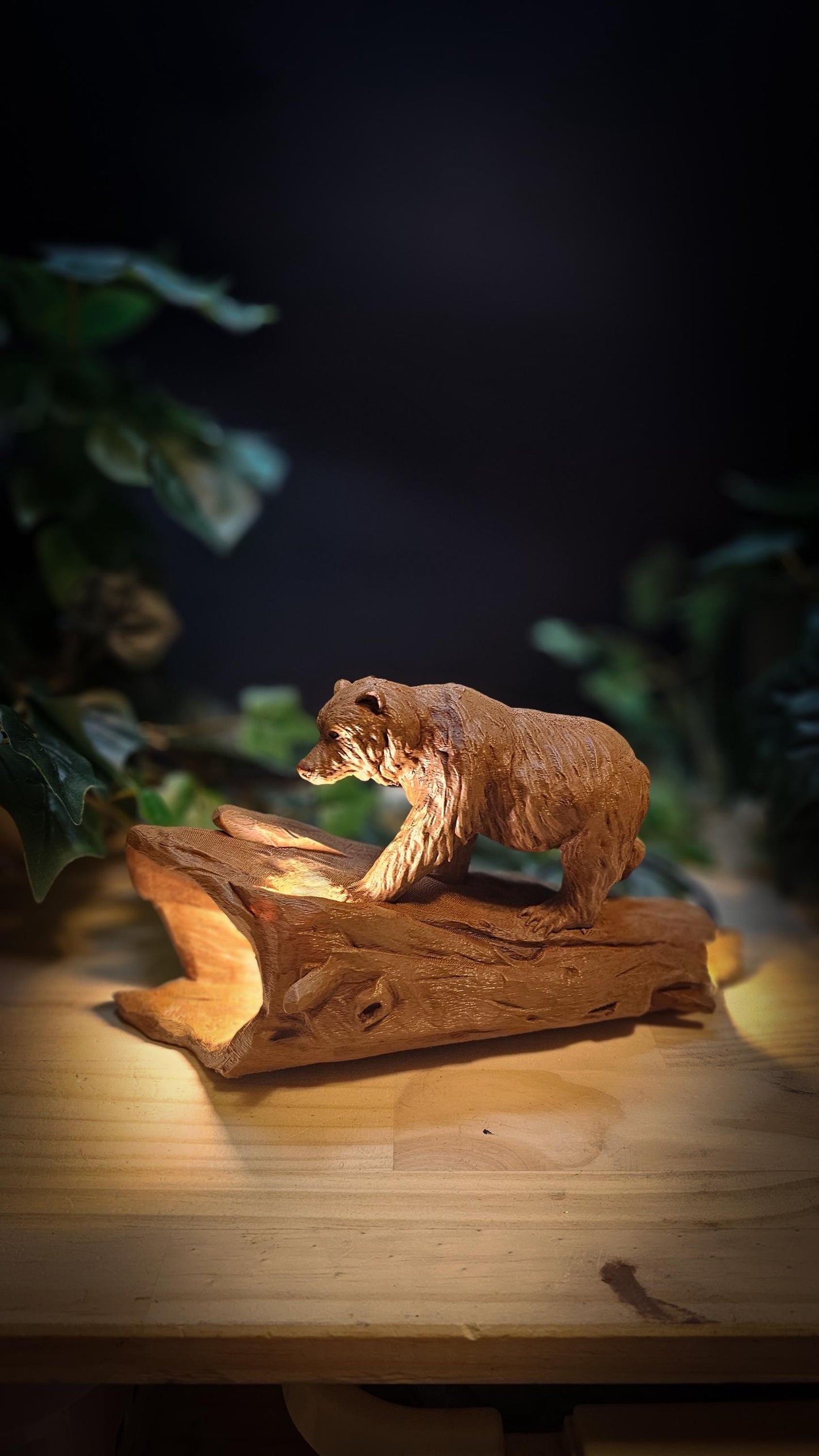 Woodland Bear Night Light | Handcrafted USB Powered Animal Lamp | 3D Printed & Hand-Painted Nature Decor | Rustic Bear Home Lighting