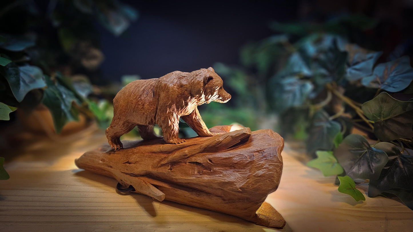 Woodland Bear Night Light | Handcrafted USB Powered Animal Lamp | 3D Printed & Hand-Painted Nature Decor | Rustic Bear Home Lighting