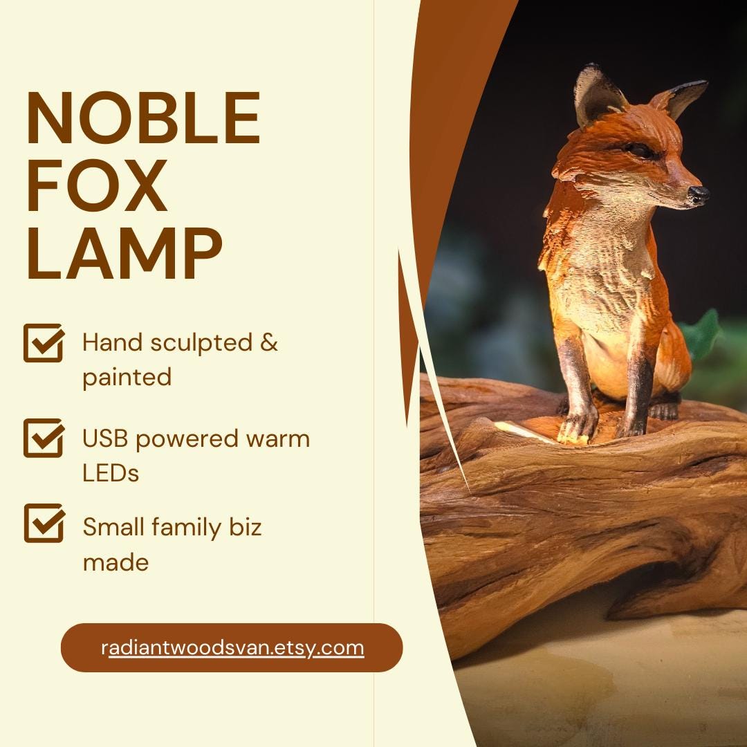 Handcrafted Fox USB Lamp | Woodland Animal Lamp | USB-Powered Lighting | Nature-Inspired Decor | 3D Printed Art | Fox Decor | Unique Gift