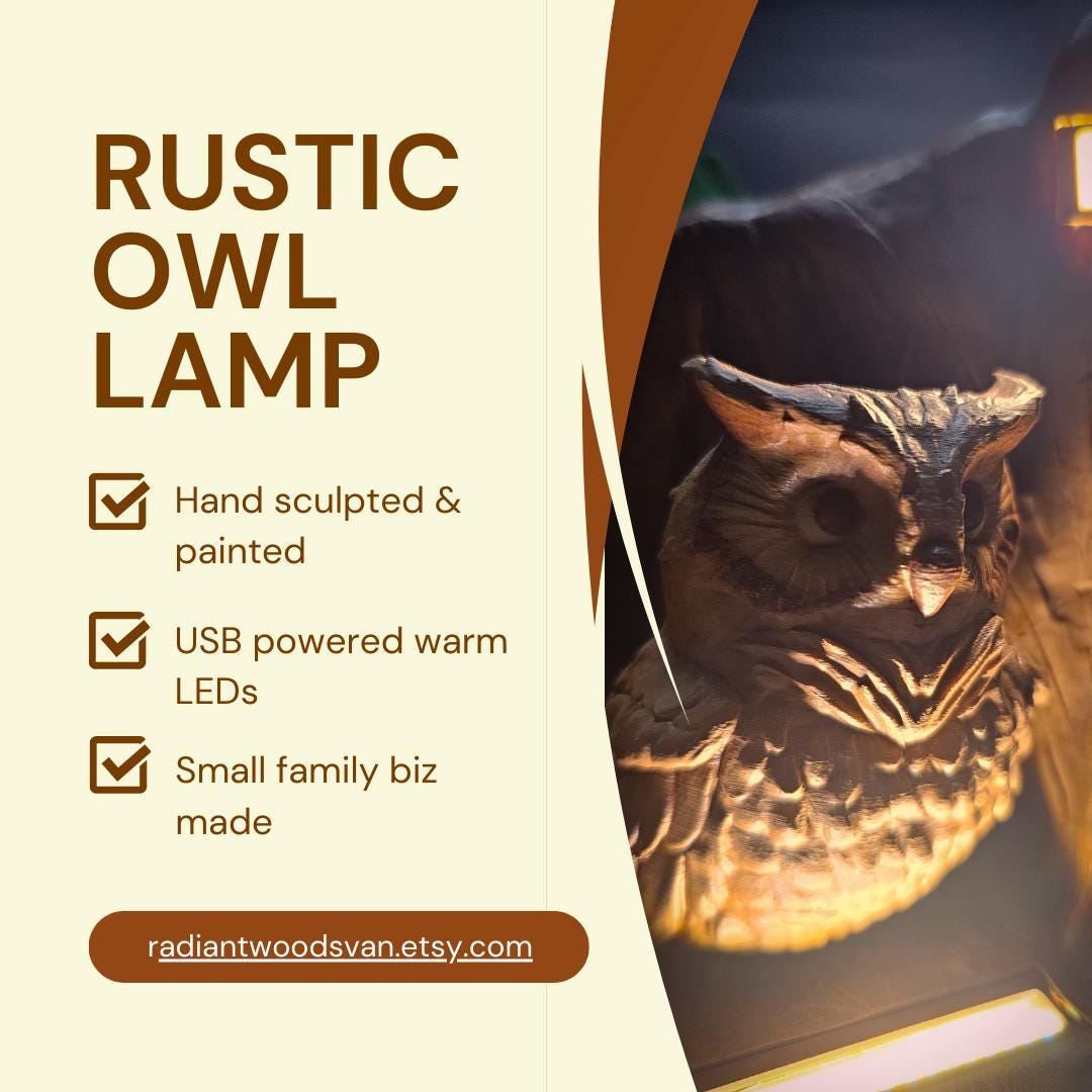 Owl USB Desk Lamp | Woodland Animal Lamp | 3D Printed Art | Rustic Home Decor | Owl Decor | Unique Gift | Nature-Inspired Lamp