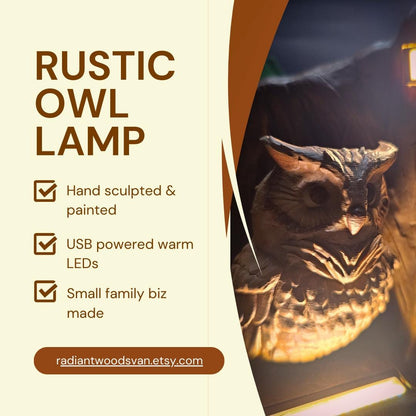 Owl USB Desk Lamp | Woodland Animal Lamp | 3D Printed Art | Rustic Home Decor | Owl Decor | Unique Gift | Nature-Inspired Lamp