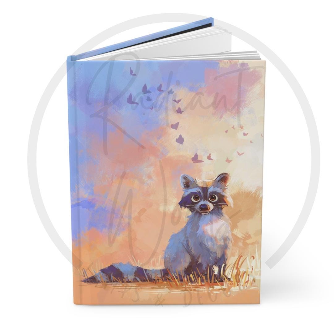 Cute Raccoon Illustration Hardcover Journal- 5.75"x8", 150 lined pages